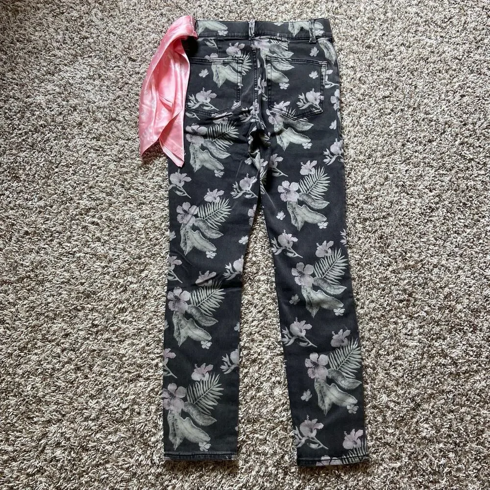 Juicy Couture Floral Print California Skinny Jean Women's 25 Black Stretch Scarf - Picture 2 of 10